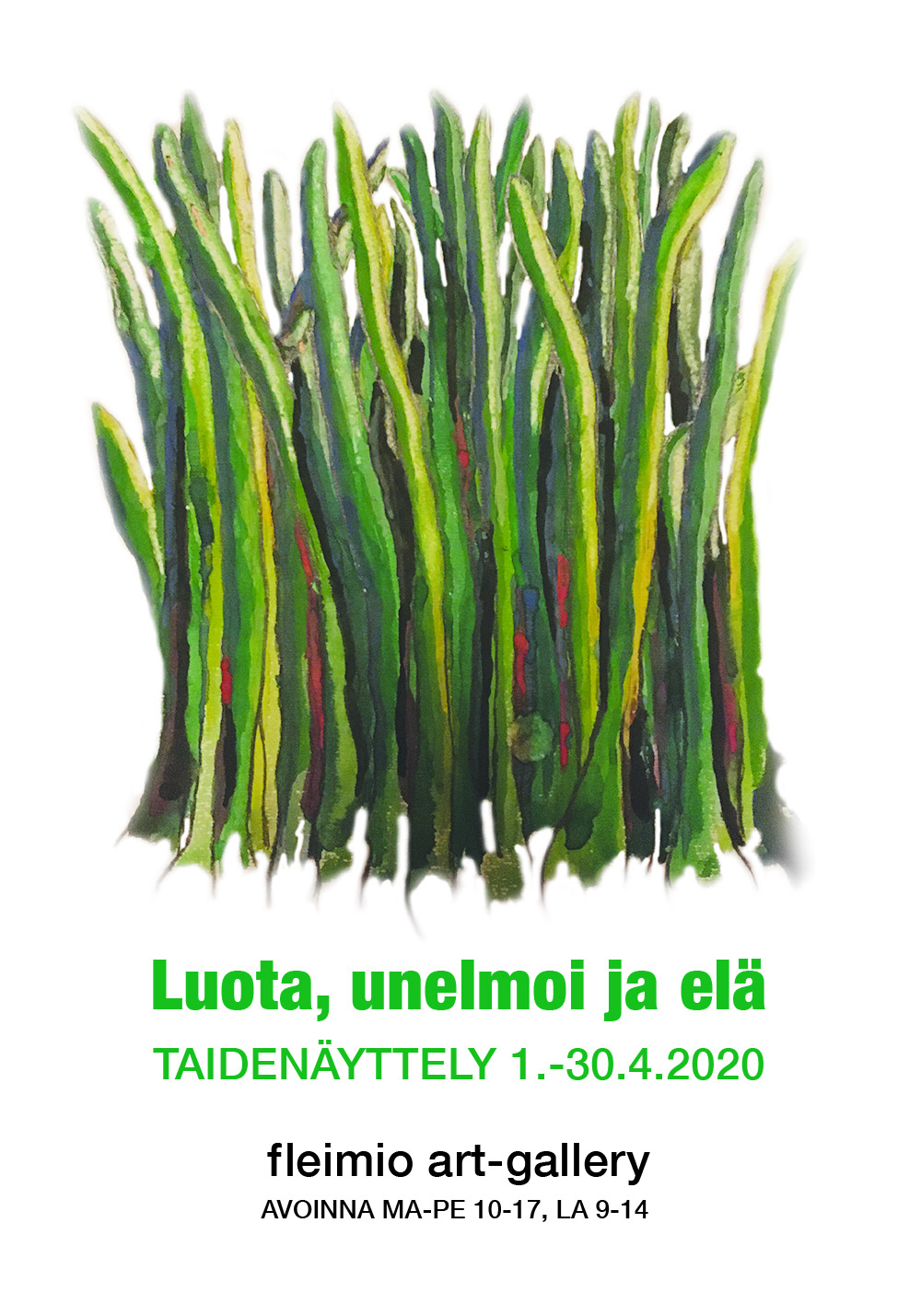 huhtikuu art-gallery juliste PIENI 2020 fleimio art gallery luota unelmoi ja elä